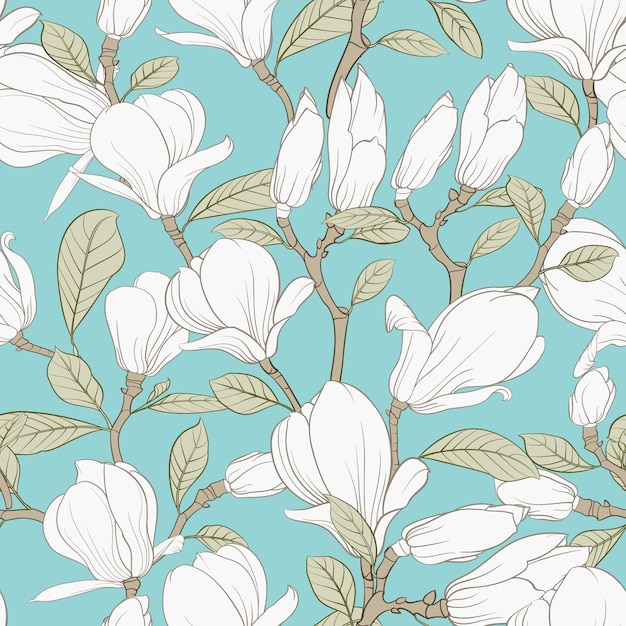 Botanical seamless pattern. Blooming flower magnolia.