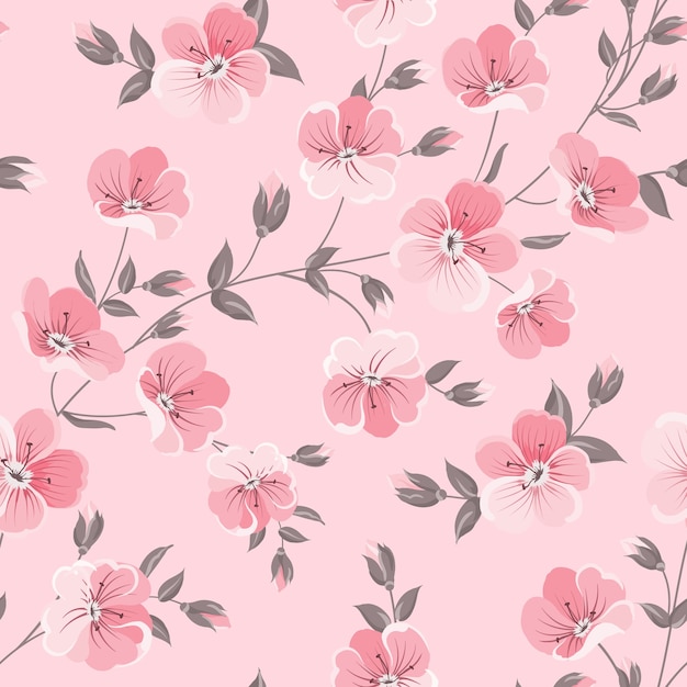 Botanical seamless pattern. Blooming flower on pink background.