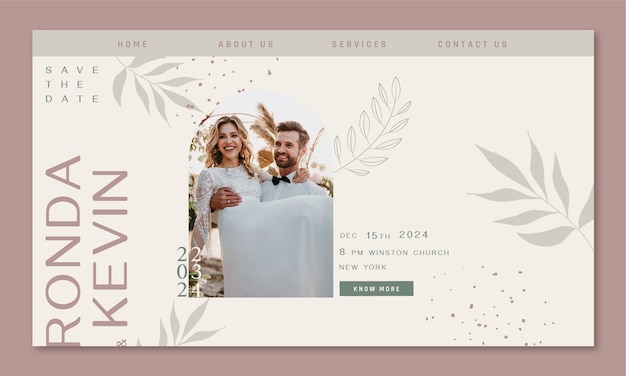 Free Vector botanical wedding landing page template