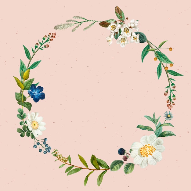 Botanical wreath vector on pink background