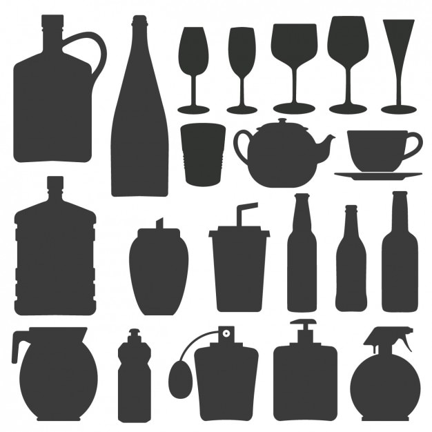 Bottle and glass silhouettes collection