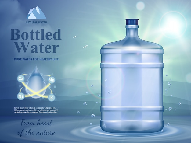 Bottled water advertising composition with natural water symbols