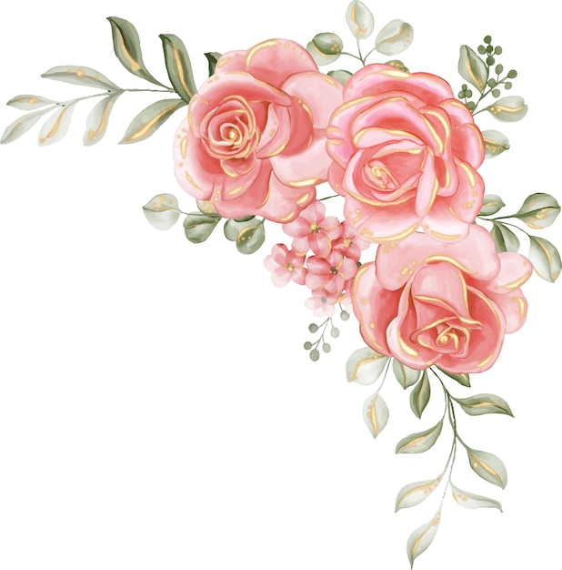 Free Vector bouquet of roses on white background flower rose pink gold arrangement