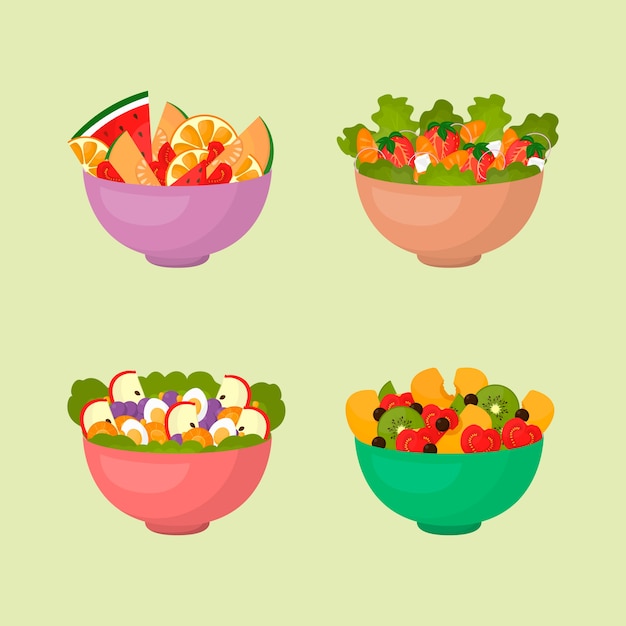 Free Vector bowl with salad and fruit