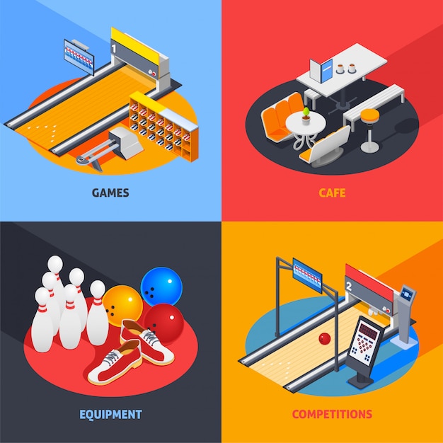 Free Vector bowling colorful isometric compositions