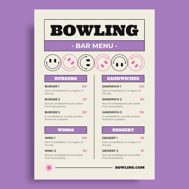 Bowling  menu template design