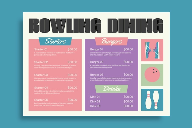 Bowling  menu template design