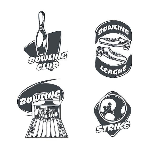 Free Vector bowling set of four isolated logos in vintage style