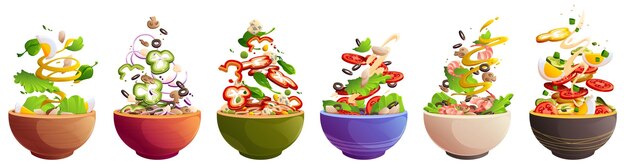 Bowls with salad healthy food with vegetables