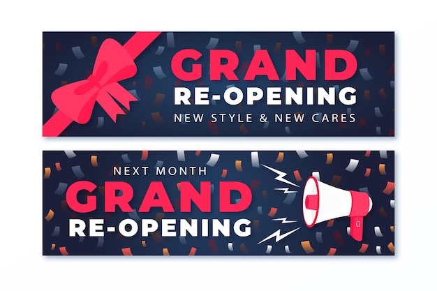 Bows and megaphone grand re-opening banner