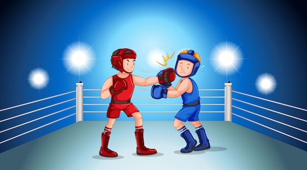 Free vector boxers fighting on the boxing ring