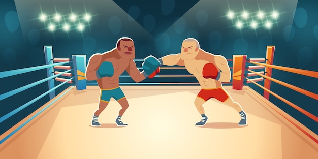 Free vector boxers fighting on ring cartoon illustration