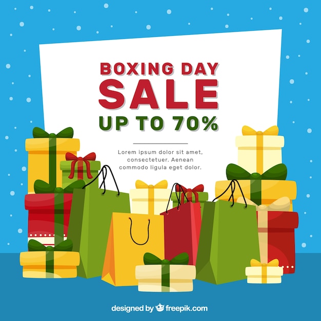 Boxing day sales background with gifts