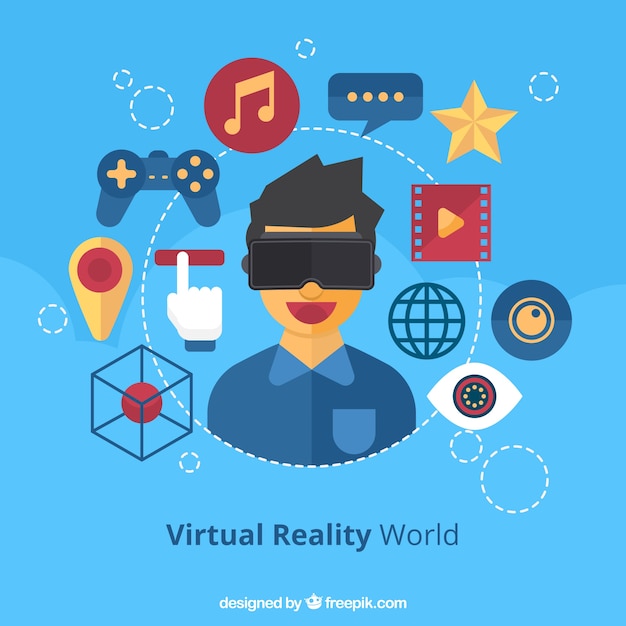 Boy background with virtual reality glasses