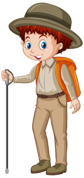 Free Vector boy in brown uniform hiking on white