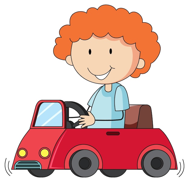 Free Vector a boy in a car toy cartoon character isolated