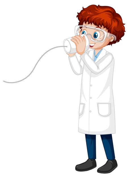 A boy cartoon character wearing laboratory coat