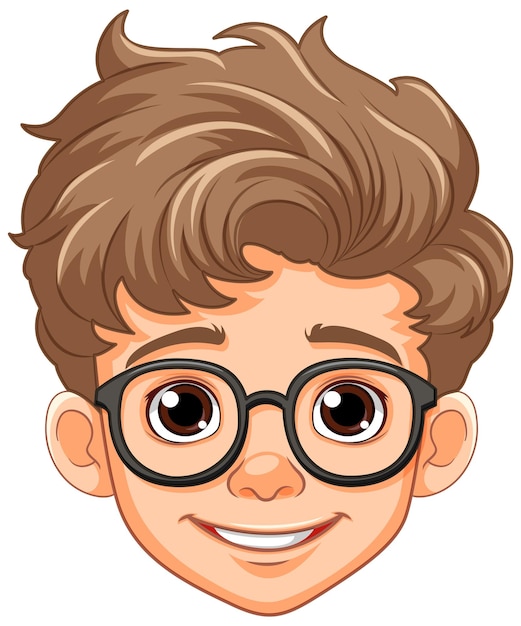 Free vector boy cartoon head wearing glasses isolated