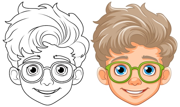 Boy cartoon head wearing glasses isolated