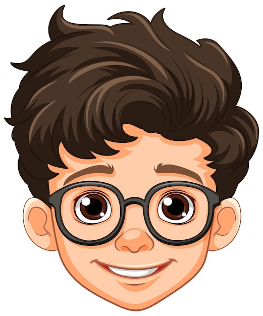 Free vector boy cartoon head wearing glasses isolated