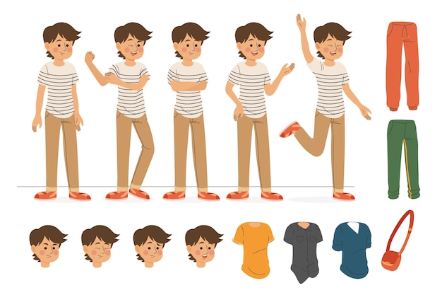 Free Vector boy character doing different poses