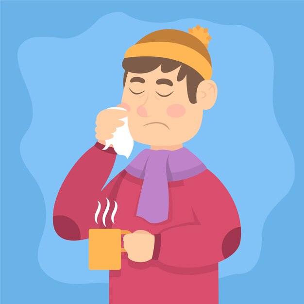 Boy character having a cold