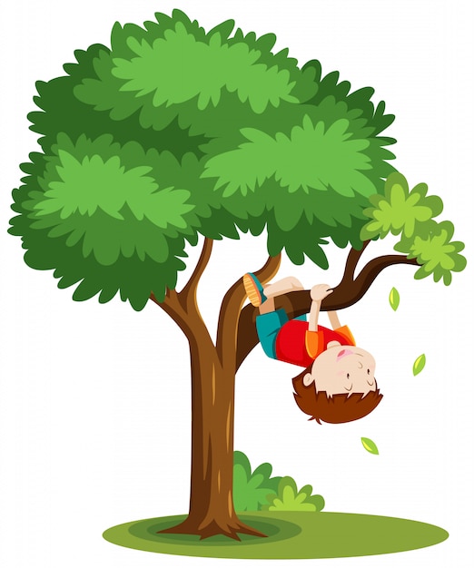 Free Vector boy climbing the tree cartoon style isolated on white background