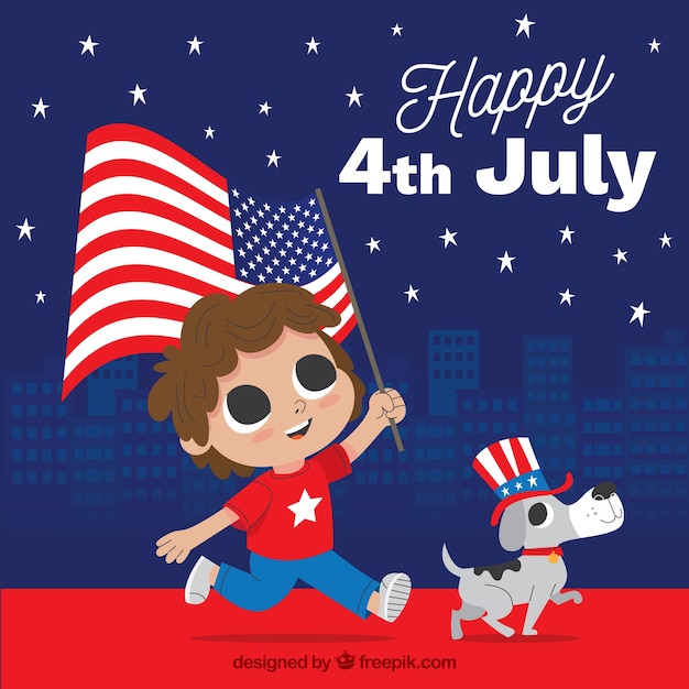 Free Vector boy and dog celebrating american independence day