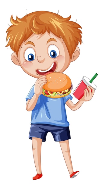 Free Vector a boy eating hamburger