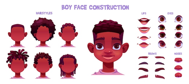 Free Vector boy face construction african child creation