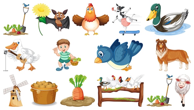 Boy and farm animals