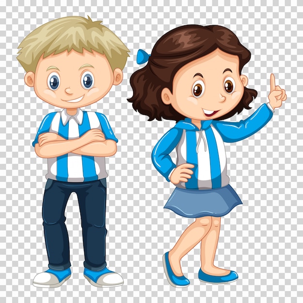 Boy and girl in blue costume