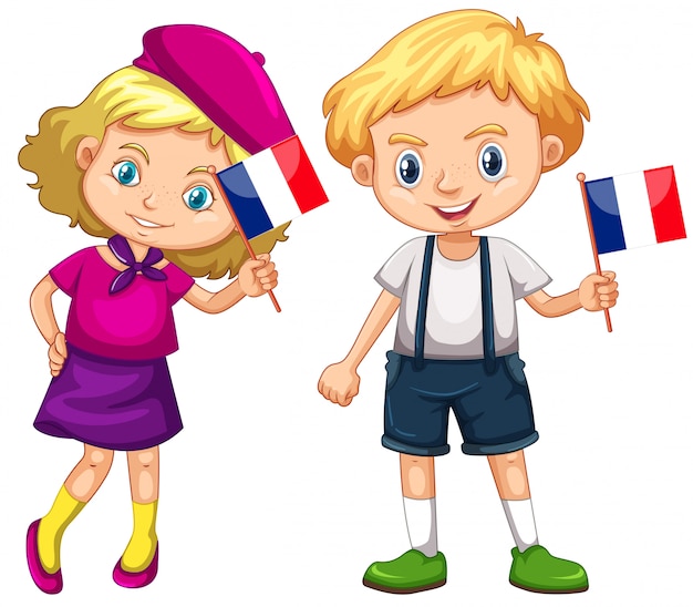 Free Vector boy and girl holding flag of france