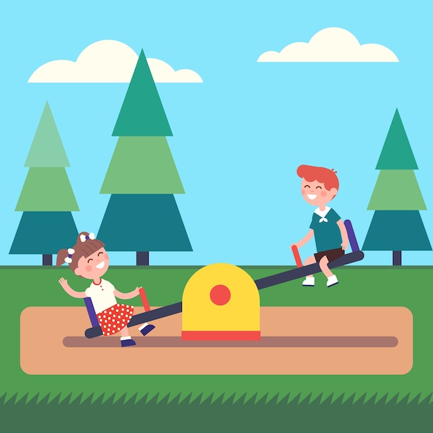 Free Vector boy and girl kids swinging on seesaw at the park