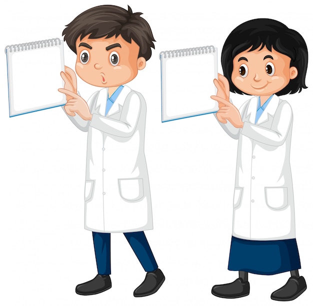 Free Vector boy and girl in lab gown on white