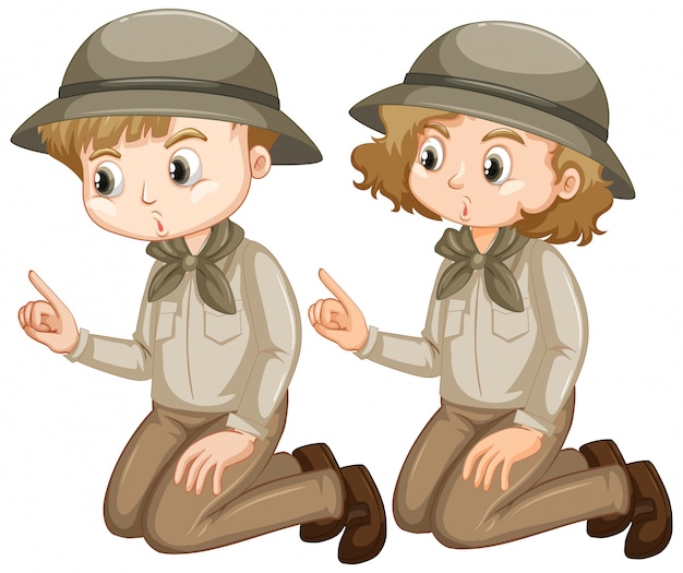 Free Vector boy and girl in safari outfit on white