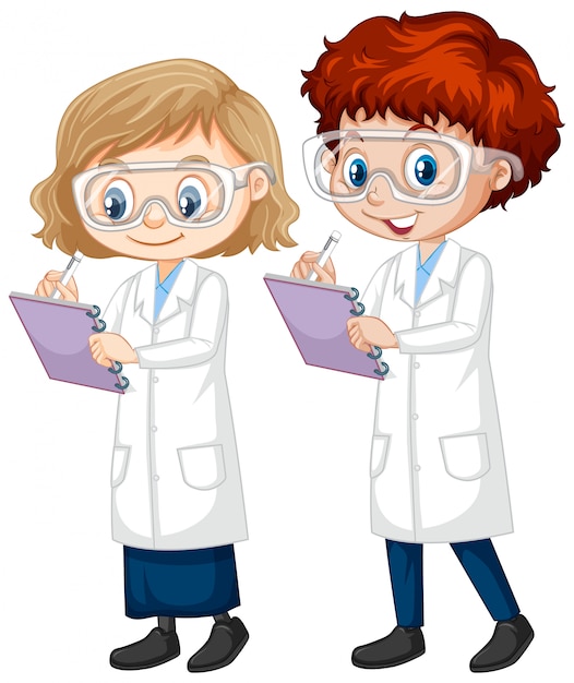 Free Vector boy and girl in science gown on isolated