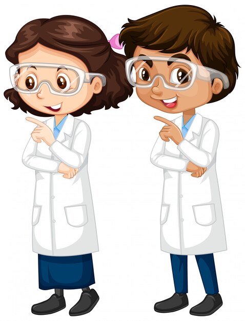 Boy and girl in science gown standing