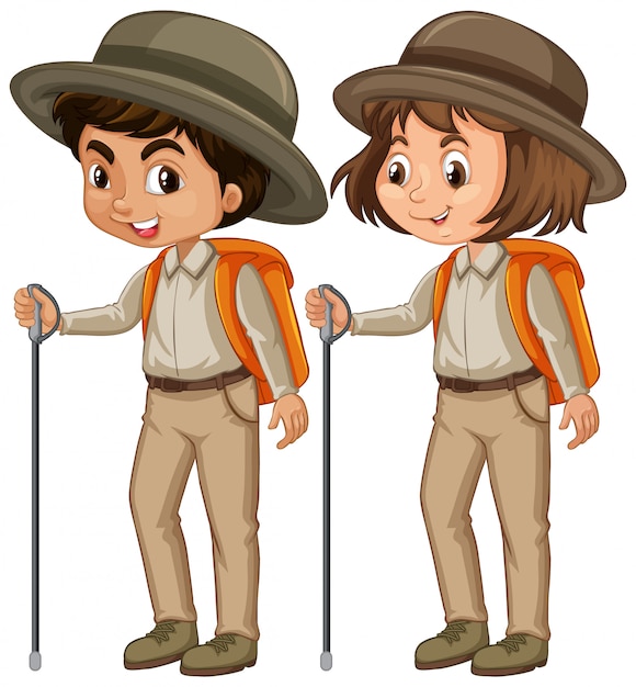 Free Vector boy and girl in scout uniform on white