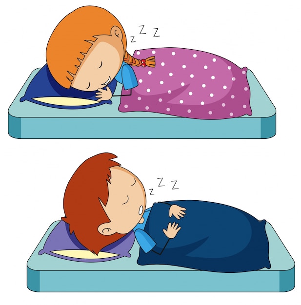 Free vector boy and girl sleeping on bed