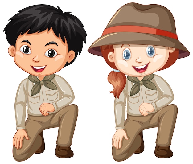 Boy and girl wearing safari outfit