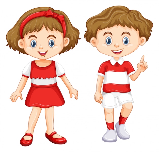 Boy and girl wearing shirt with red and white striped