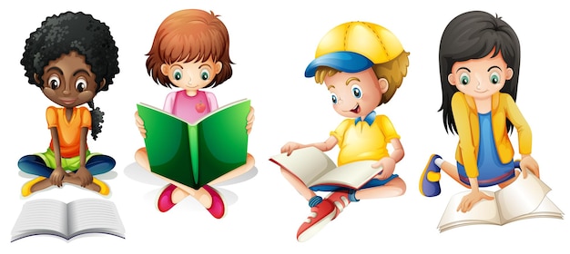 Free vector boy and girls reading book