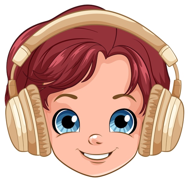 Free vector boy head with headset listening to music