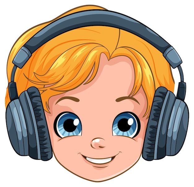 Free Vector boy head with headset listening to music