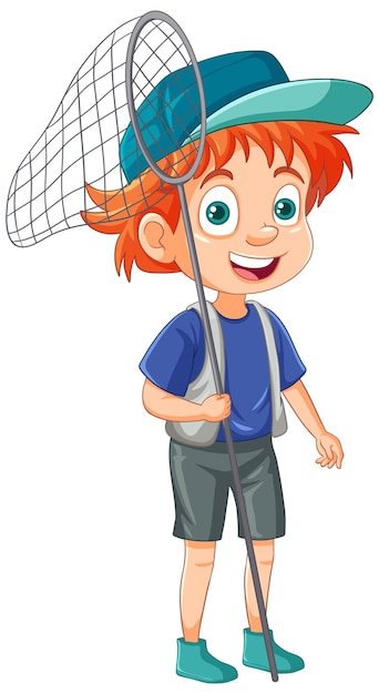 Free Vector a boy holding net cartoon character