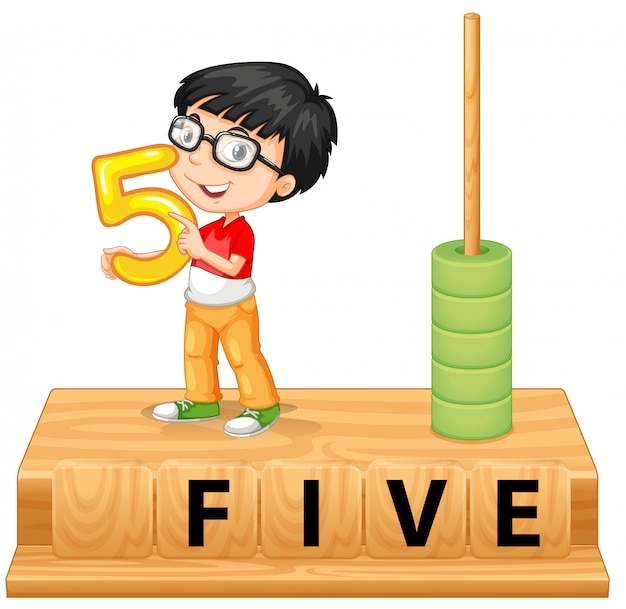 Free Vector a boy holding number five