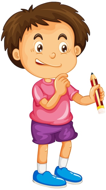 Free Vector a boy holding a pencil cartoon character isolated on white background