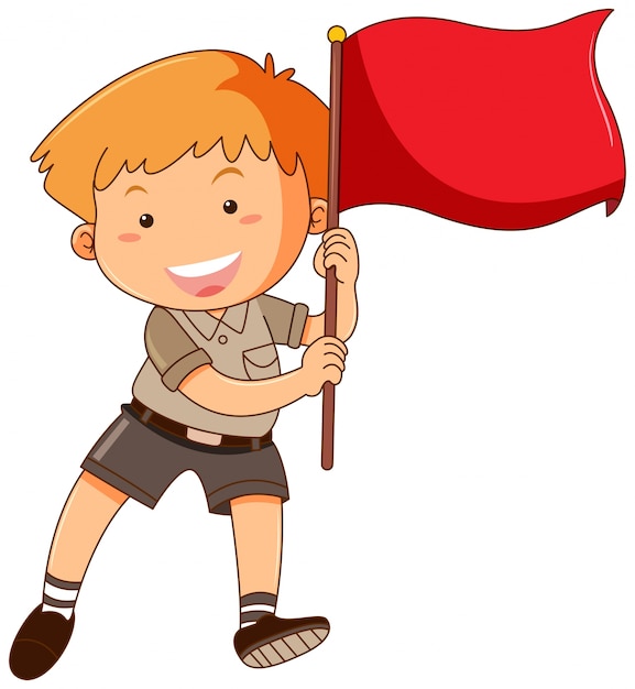 Boy holding red flag