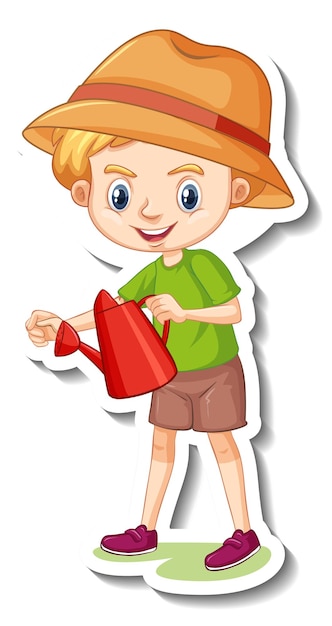 A boy holding watering can cartoon character sticker